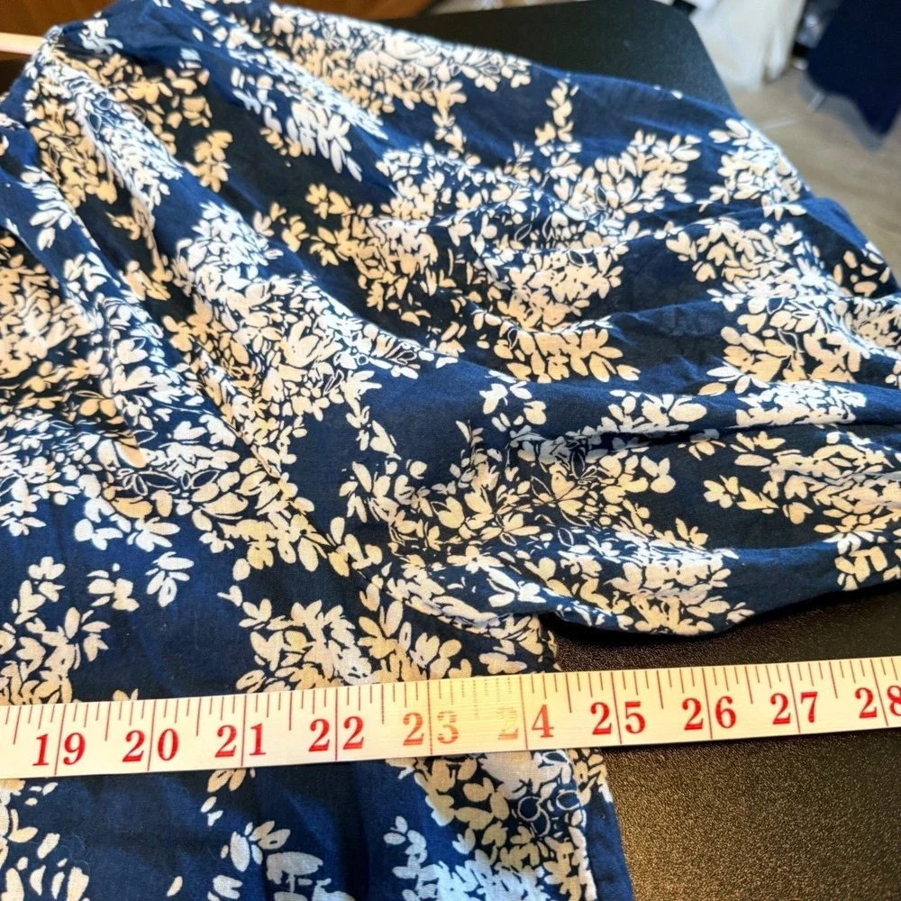 Abercrombie Fitch Size Xl Women Jade Blue‎ White Floral Print 3/4 Sleeve Boho